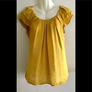 Will Smith crop sleeve top (S) gold pleated neck great color